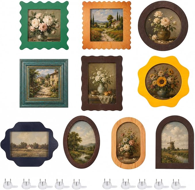 10 Pack Solid Pine Wood Vintage Picture Frames, Gallery Wall Decor, Decorative by GYHPD