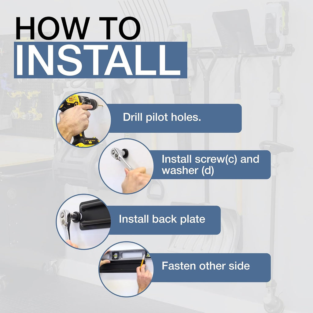 StoreYourBoard Garage Tool Organizer Wall Mount – Heavy Duty Garage Wall Organizer for Garage Organization and Storage, Broom Holder Wall Mount for Gardening Tools & Yard Tools – 64" Holds 600 lbs