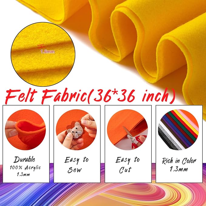 HaoFeiJH Yellow Felt Fabric 36" X 36" 1.6mm，Fabric Sheets Soft Woven Acrylic - Image 2