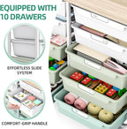 10 Drawers Rolling Cart with Wooden Tabletop, Utility Storage Cart with Wheels - Image 4