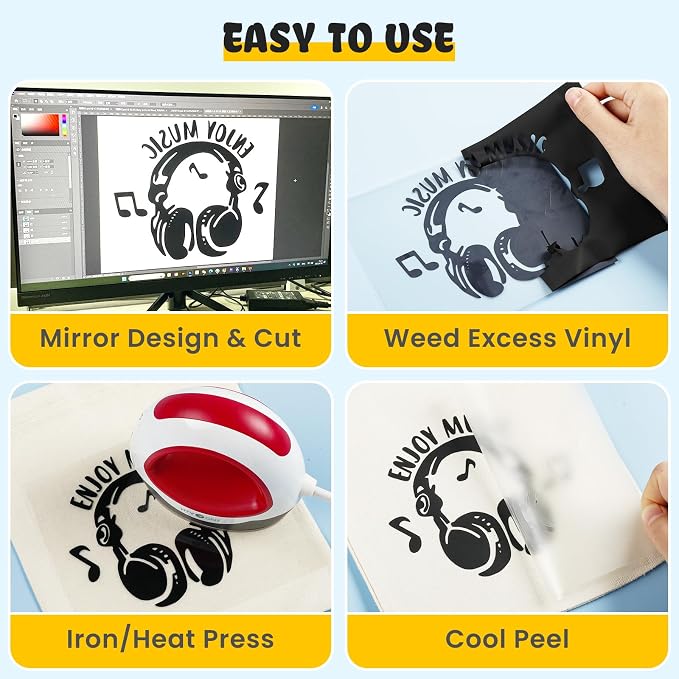 HTVRONT Heat Transfer Vinyl Black HTV Rolls, HTV Vinyl - Image 6