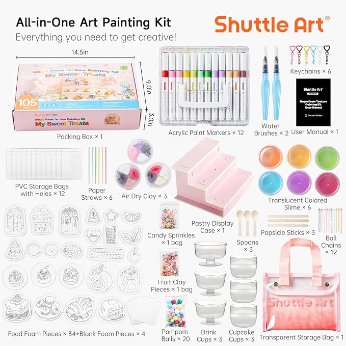 Shuttle Art 105 Pcs Magic Foam Texture Painting Kit Dessert Series: 24 Dessert - Image 2