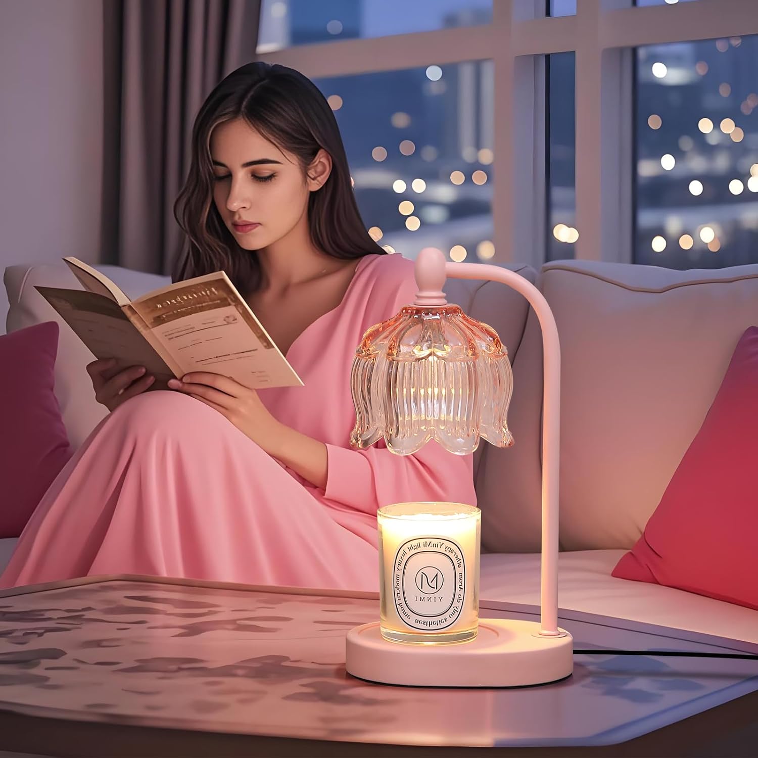 Pink Candle Warmer Lamp with Timer and Dimmer,Mother's Day Gifts for Mom/Wife, Melt Wax Warmer Lamp with 2 Bulbs for Candle Jars House Warming New Home Decor