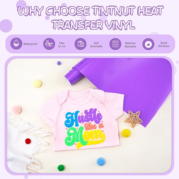 Tintnut Deep Lavender Neon Puff HTV Vinyl Roll, easy cut & weed, stretch - Image 3