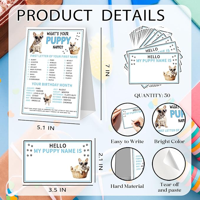 What is Your Puppy Name Game Cards, Birthday Party Game Supplies, Puppy Games - Image 2