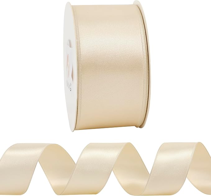 HUIHUANG Champagne Satin Wired Ribbon 1-1/2" Light Champagne Wire Edge Ribbon - Image 7