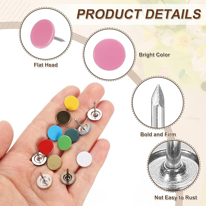 uxcell 150Pcs Upholstery Tacks, 11mmx13mm Flat Head Thumb Tack Decorative - Image 3