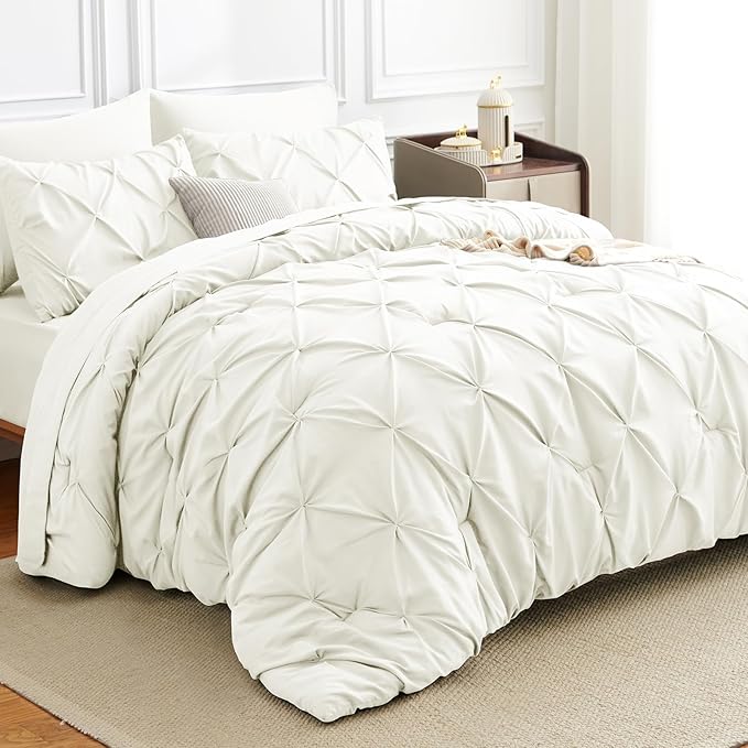 HIMEET Pintuck Bed in a Bag, 7 Pieces Full Size Comforter Set Ivory, Luxury by Unknown