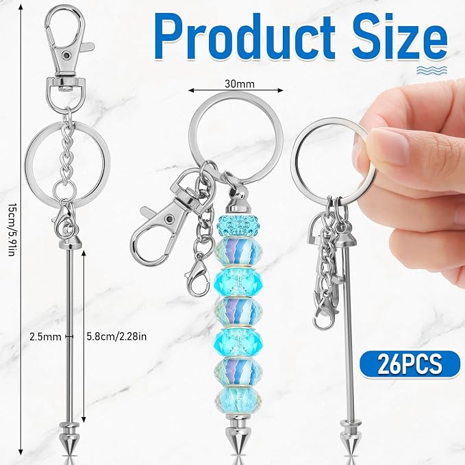 ROADPLUM 26 Pcs Beadable Keychain Bar, Bulk Alloy Blank Beadable Item - Image 2