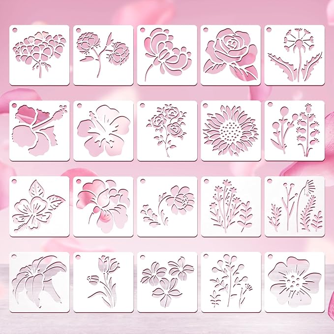 20 Pcs Flower Stencils for Crafts Reusable Flower Stencils for Painting on Wood by Unknown