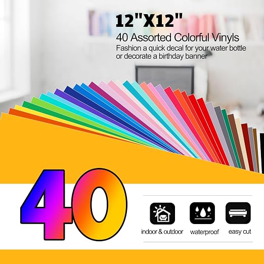 TECKWRAP Permanent Vinyl 12" x 12" 40 Sheets/Pack Assorted Colors Adhesive - Image 3
