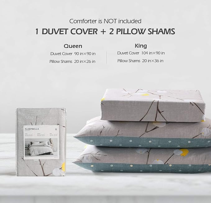 SLEEPBELLA Duvet Cover King, 600 Thread Count Cotton Grey Branch - Image 6