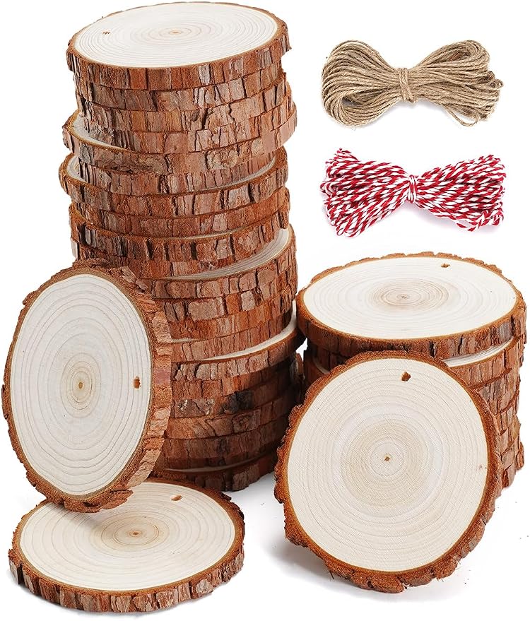 wohohoho 32pcs 3.2-3.6 inches Natural Wood Slices, Unfinished Craft Wood Kit by Unknown