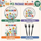 100 Pcs Flower Retirement Party Plates and Napkins Set Happy Retired Birthday - Image 2
