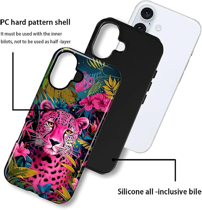 ZHEGAILIAN Case for iPhone 16, Panther Leopard Flower Durable Shockproof - Image 4
