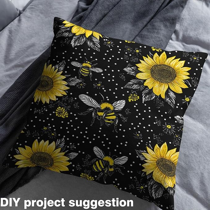 Feelyou Sunflower Fabric by The Yard, Cute Bees Floral Upholstery Fabric - Image 4