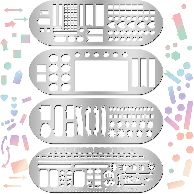 Chinco 4 Pieces Stencils Metal Journal Template 7.9 x 2.4 Inches Bookmark Ruler - Image 7