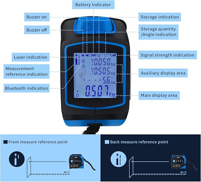 4-in-1 Laser Tape Measure with Laser Level Crosshairs |130ft/40m Laser - Image 3