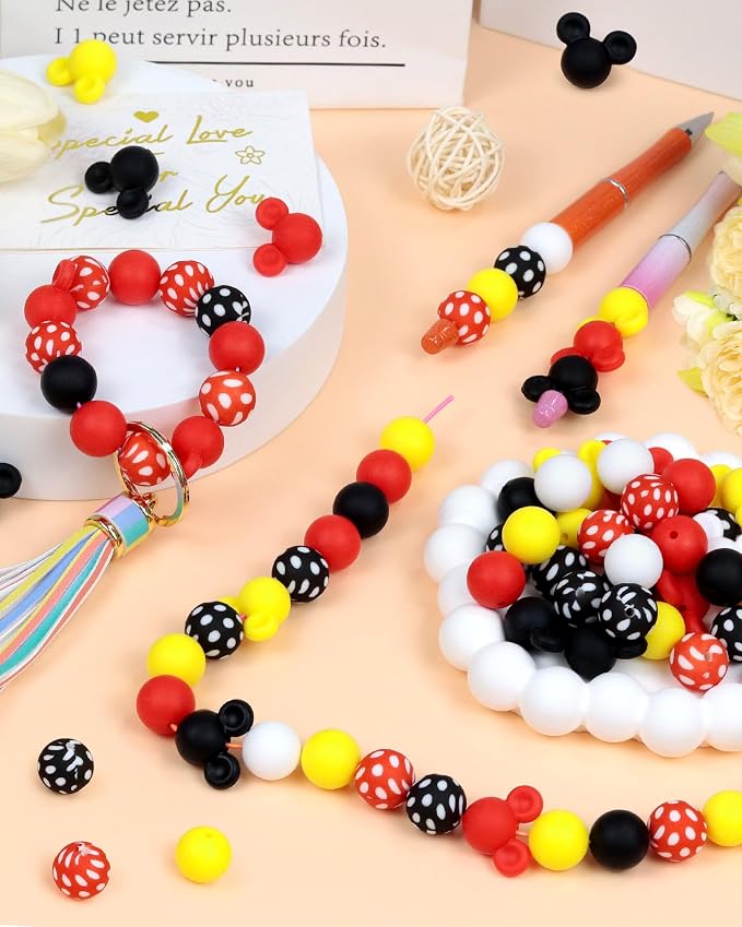 FIVEIZERO 76PCS Mouse Silicone Beads Kit | Mouse Ears & Round Beads, 4 Colors - Image 6