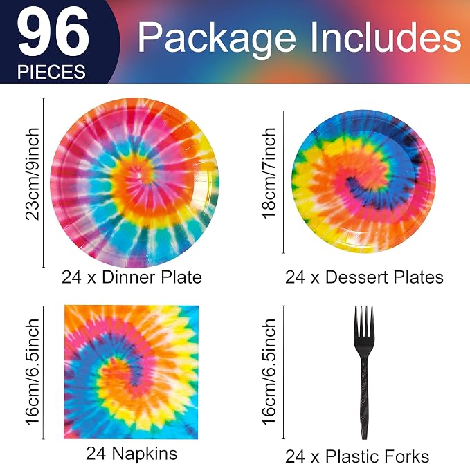 24 Guests Tie Dye Party Plates Napkins Tie Dye Birthday Party Decorations - Image 2