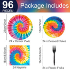 24 Guests Tie Dye Party Plates Napkins Tie Dye Birthday Party Decorations - Image 2