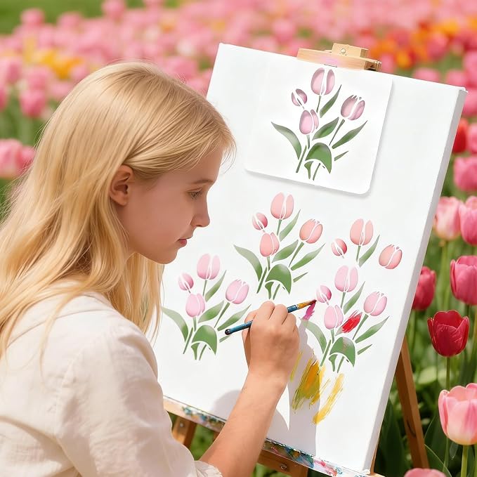 12 Pcs Large Flower Stencils for Painting, 5.12 X 5.12 Inch Flower Stencils for - Image 3