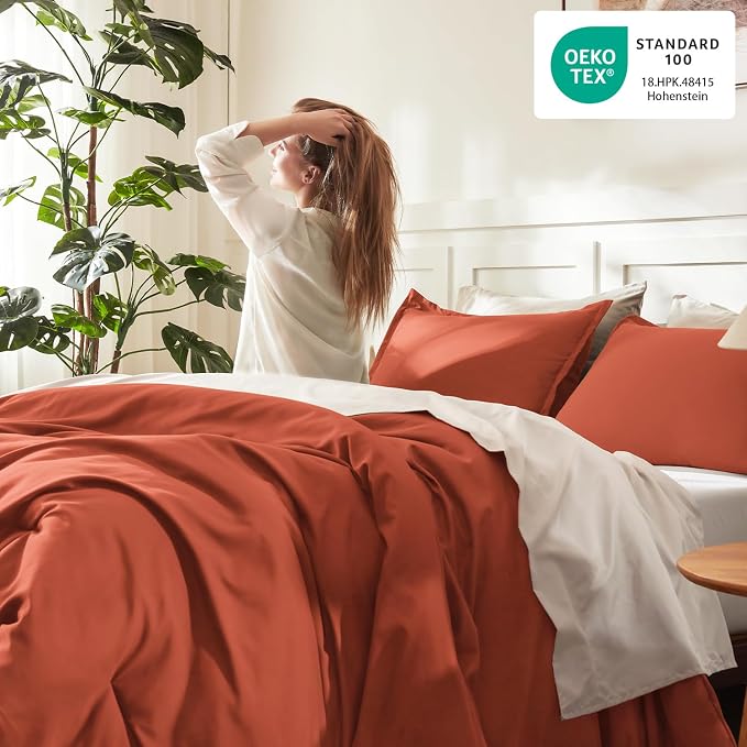 Litanika Burnt Orange Queen Size Bed Comforter Set, 3 Pieces Terracotta Fall - Image 4