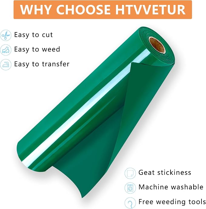 HTVVETUR Green HTV Iron on Vinyl 12Inch by 35ft Heat Transfer Vinyl - Image 3