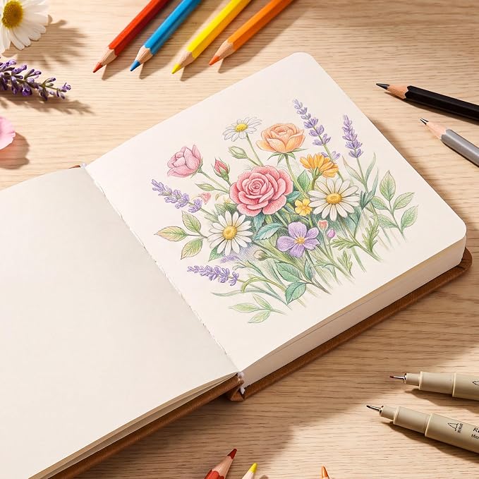 Sketch Book 5 x 5 Inch Small Blank Drawing Pad Brown Cover Portable Square - Image 7
