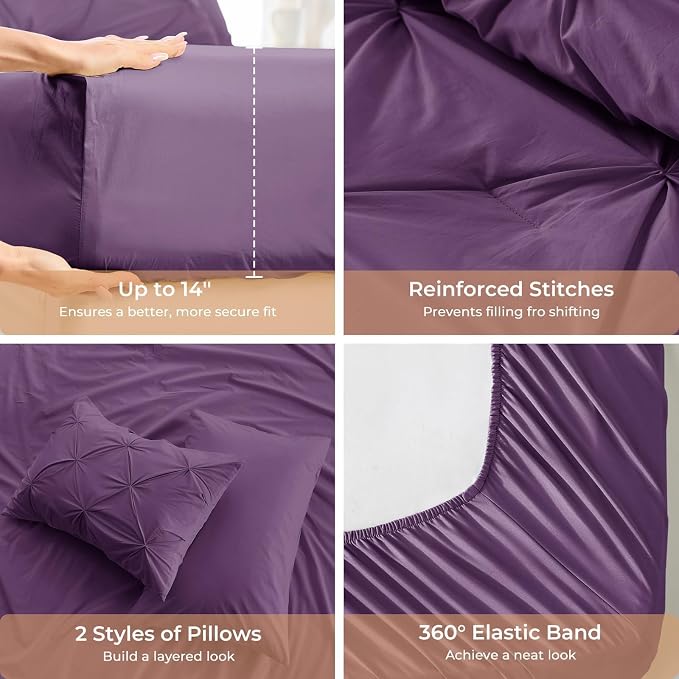 Sasttie Twin XL Comforter Set, 5-Piece Bed in a Bag, Pintuck Bedding Sets - Image 5