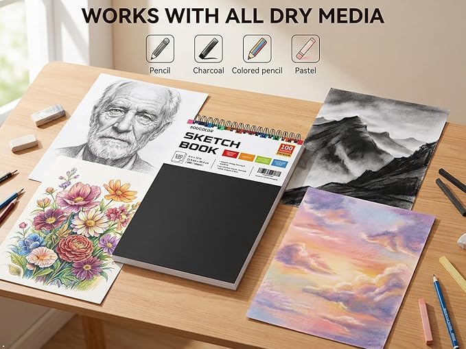 Soucolor Sketch Book 9x12, 100 Sheets, Kids Art Sketchbook - Image 4