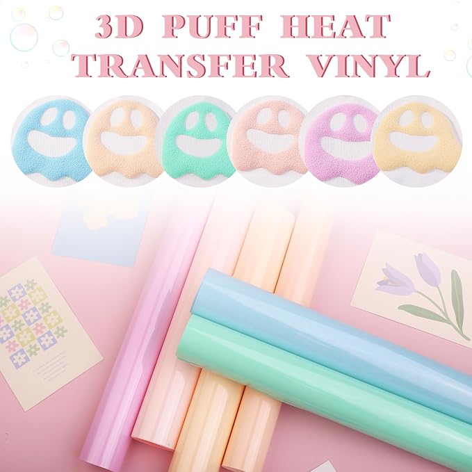 HTVSTD Candy Puff HTV Heat Transfer Vinyl 6Sheets 12×10in | Puff Iron on Vinyl - Image 3