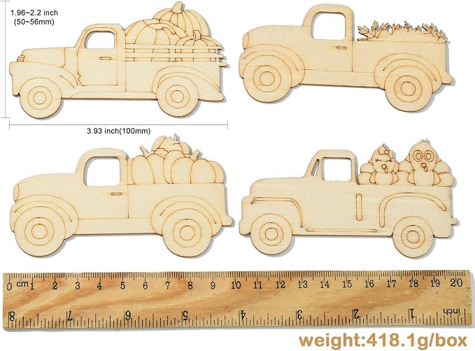 32 pcs Pumpkin Carriage Theme Undyed Wood Cutout Charms Car Vehicle Halloween - Image 2