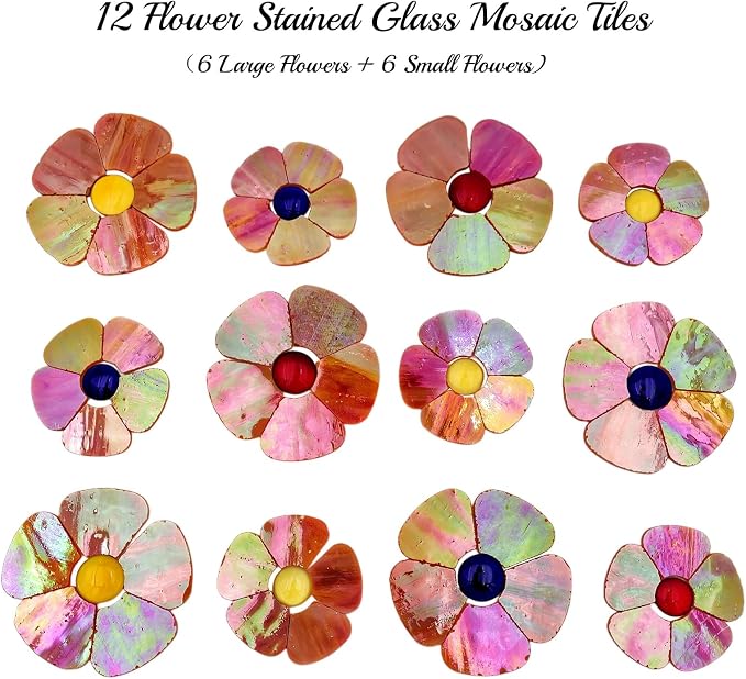 Esweny 12 Flower Stained Glass Mosaic Tiles - Image 3
