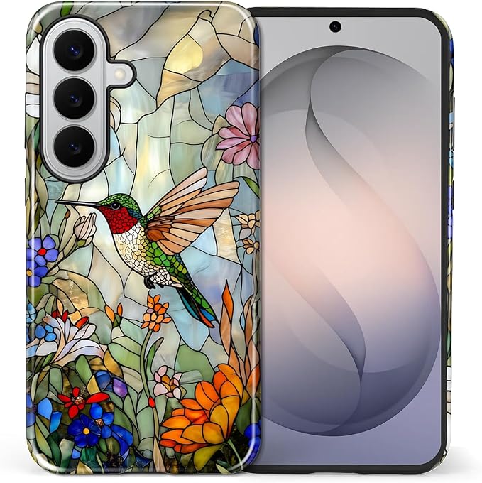 for Samsung Galaxy S26+ Case, Hummingbird Wildflower Stained Glass Pattern by Teonvpu