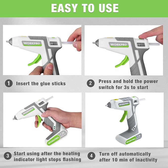WORKPRO 7.2V Cordless Hot Melt Glue Gun, Rechargeable Fast Preheating Glue Gun - Image 6