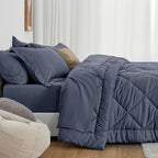 Love's cabin Queen Comforter Set Navy Blue, 7 Pieces Queen Bed in a Bag - Image 3