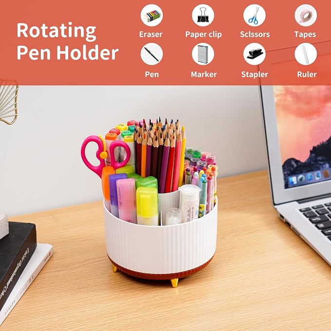Marbrasse Desk Organizer, 360-Degree Rotating Pen Holder, Desk Organizers and - Image 3