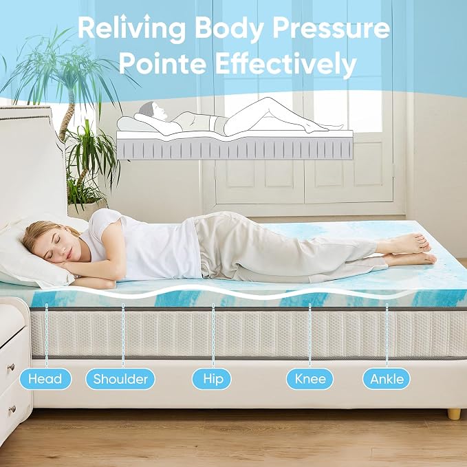 OLIXIS Gel Memory Foam Mattress Topper, Full 2 Inch, Cooling Gel Infused Soft - Image 3