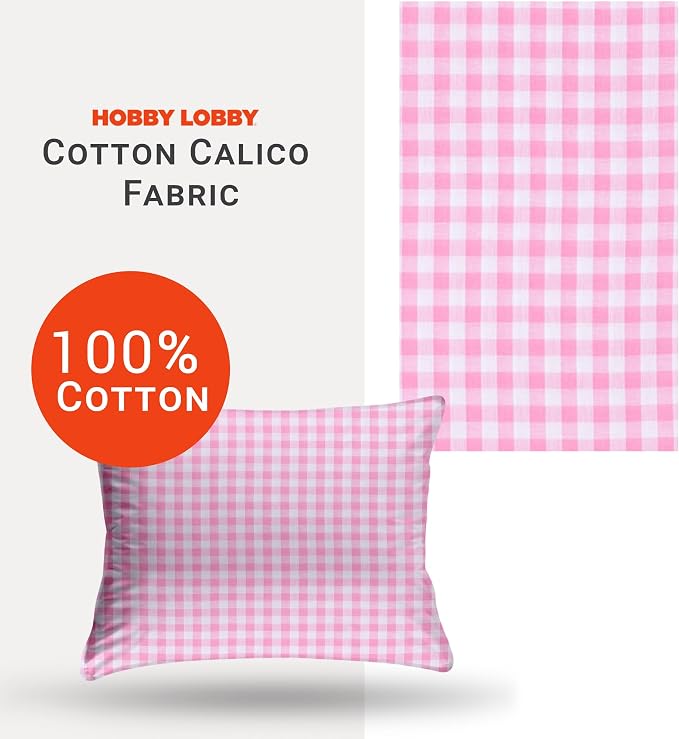Hobby Lobby Pink Gingham Cotton Calico Fabric, 2 Yards | Precut Fabric - Image 3