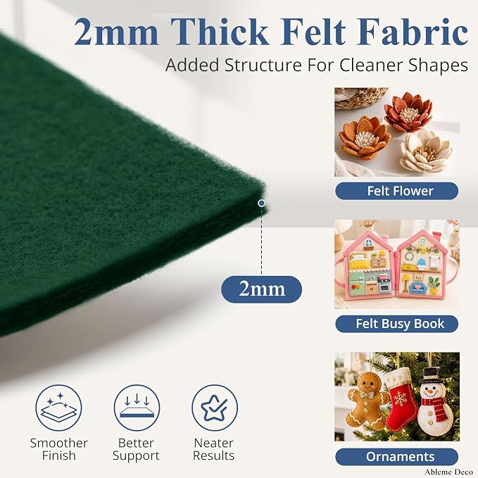 12"x12" Felt Sheets for Crafts, 2mm Stiff Felt Fabric 12 Pcs, Hunter Green | - Image 2