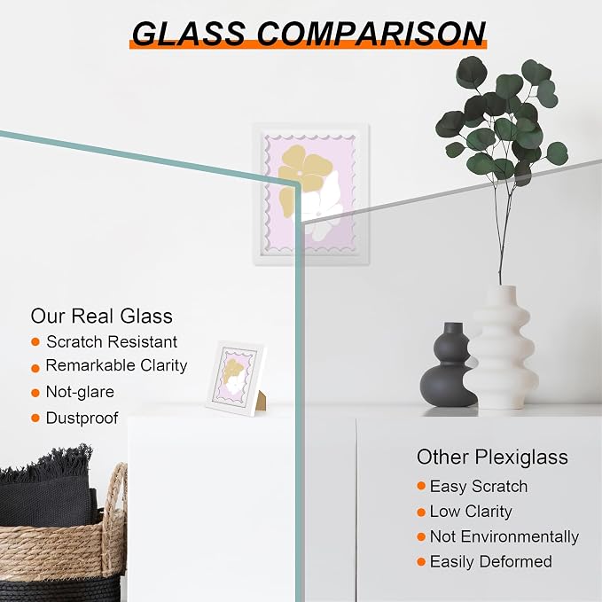 6x6 Picture Frame with Wavy Mat, Wooden Real Glass 6 x 6 Photo Frame - Image 3