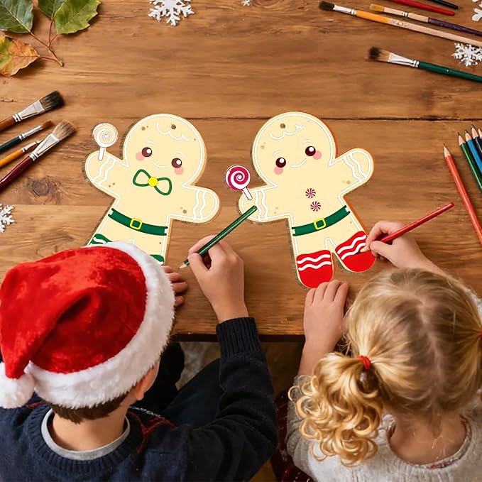 Large Size 7" Christmas Crafts for Kids Wooden Gingerbread Ornaments Crafts - Image 7