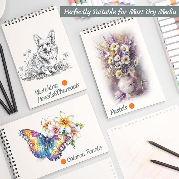 12 Pack Sketch Book, 5.5 x 8.5 Inch Sketchbook, 68lb/100gsm Top Spiral Bound - Image 6