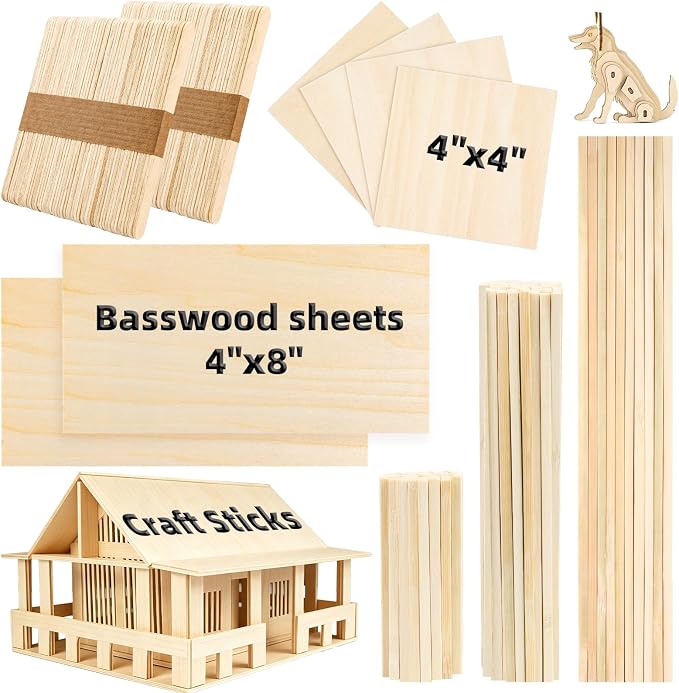 Natural Wood Craft Wood Square Dowel Rods Balsa Wood Sheets Smooth Popsicle Art by DOITEM