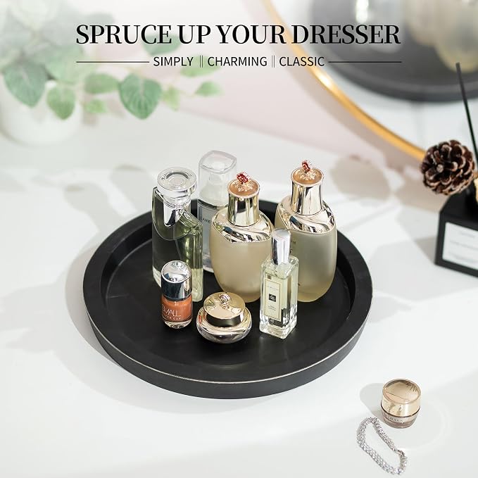 Hanobe Wooden Tray for Coffee Table: Candle Holder Plate Black Round Decorative - Image 7