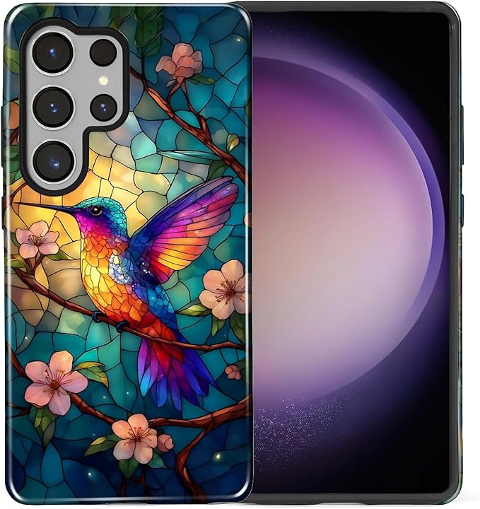for Samsung Galaxy S25 Ultra Case, Stained Glass Hummingbird Pattern Glossy 2 - Image 2