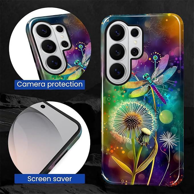 for Samsung Galaxy S26 Ultra Case, Dragonfly Dandelion Colorful Pattern Glossy - Image 5