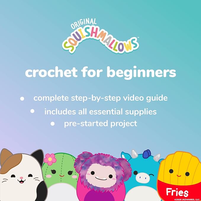 Original Squishmallows™ Crochet Kit – Archie Bag Charm, Axolotl Crochet Kit - Image 7