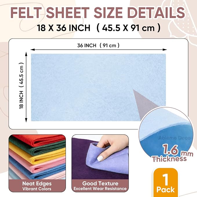 Soft Felt Fabric Sheet 18" x 36", 1.6mm Acrylic Craft Felt, Light Blue | Soft - Image 3